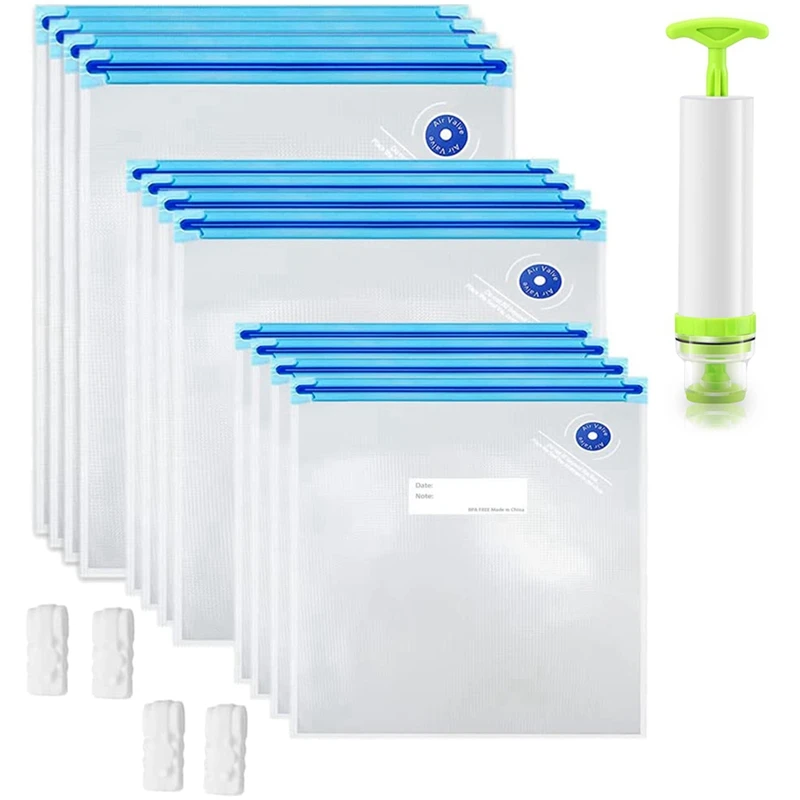 40 Pack Reusable Vacuum Food Storage Bags, With 3 Sizes Vacuum Food Bags,1 Hand Pump, 4 Sealing Clips
40 Pack Reusable Vacuum Food Storage Bags, With 3 Sizes Vacuum Food Bags,1 Hand Pump, 4 Sealing Clips