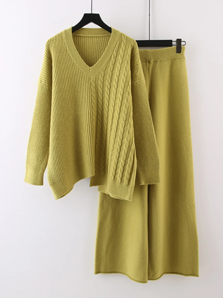 Autumn Winter Ladies Sweater 2 Piece Sets Womens Outfits Knit Pullover Tops Wide Leg Pants Suit Elegant Women's Sets Homewear
Autumn Winter Ladies Sweater 2 Piece Sets Womens Outfits Knit Pullover Tops Wide Leg Pants Suit Elegant Women's Sets Homewear