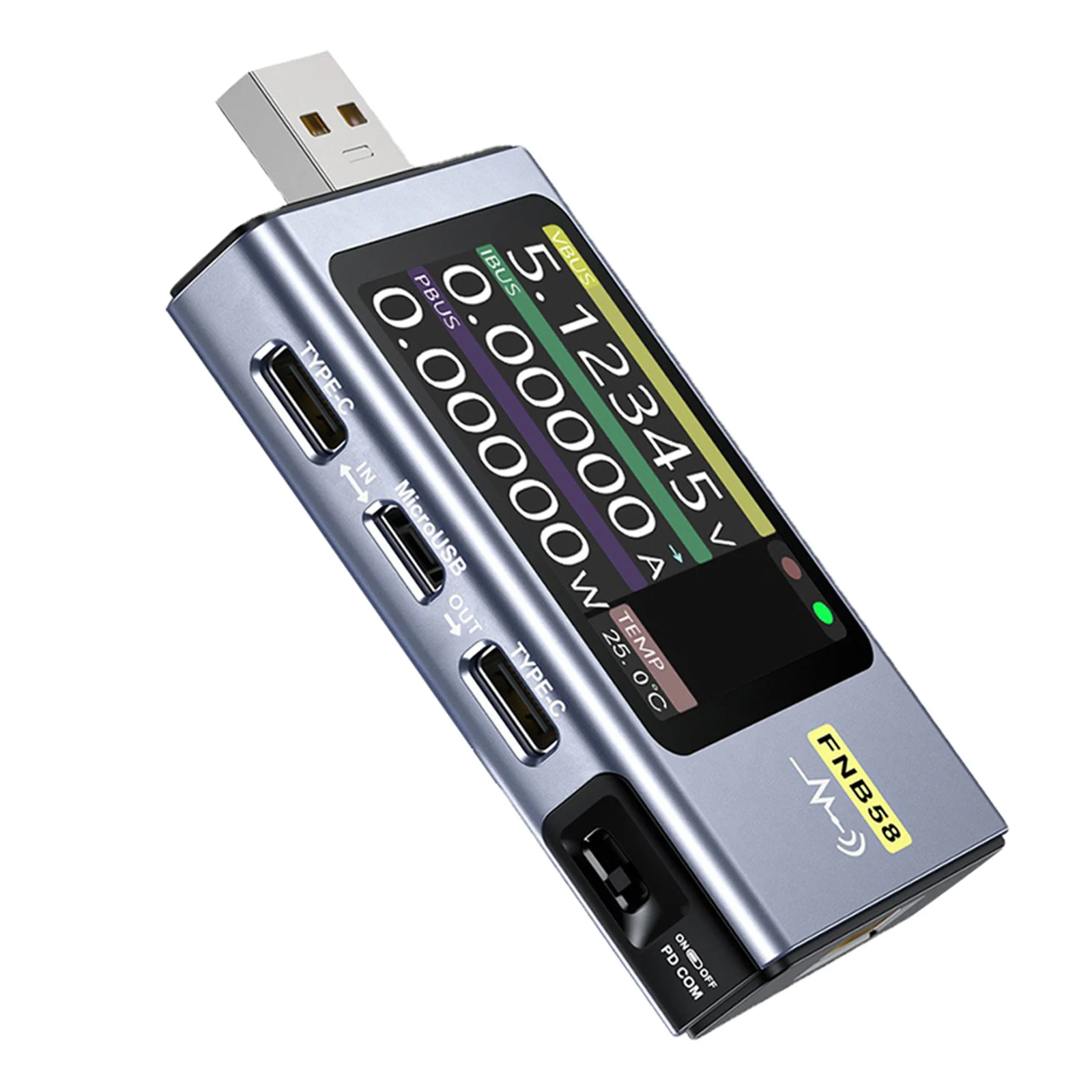 USB-тестер FNB58, вольтметр, амперметр, быстрое обнаружение заряда, триггер емкости, 82*42*13 мм, 1 шт.
USB-тестер FNB58, вольтметр, амперметр, быстрое обнаружение заряда, триггер емкости, 82*42*13 мм, 1 шт.
