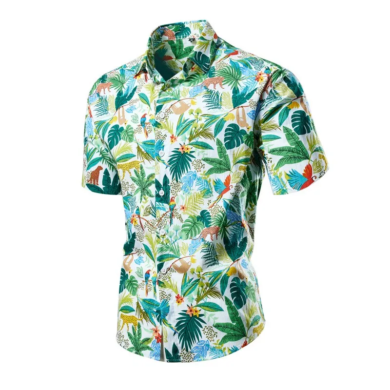 

Новая летняя рубашка с коротким рукавом, мужская пляжная Гавайская Повседневная рубашка с принтом, Модная приталенная рубашка с отложным воротником, размера плюс 7XL 8XL