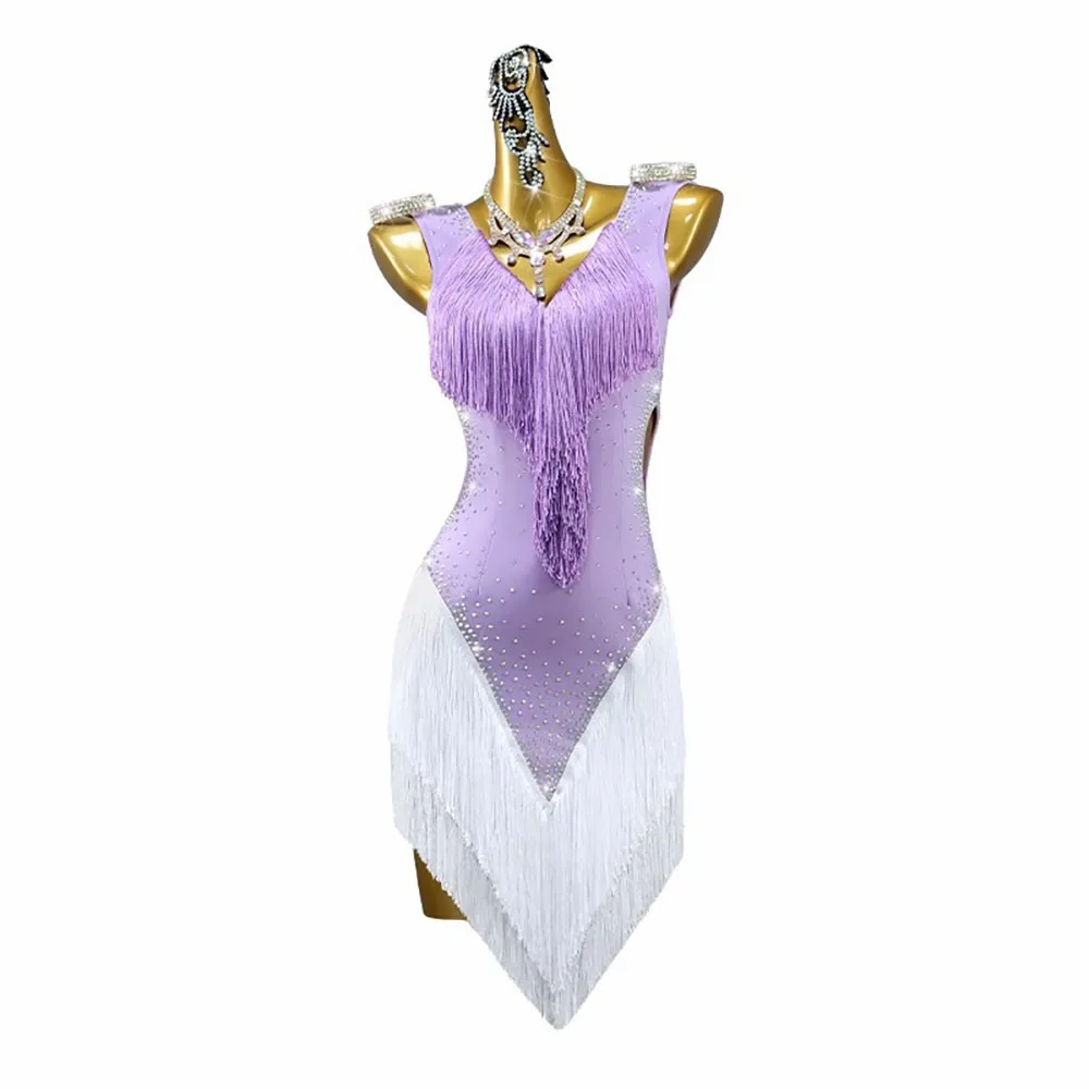 

Latin Dance Competition Women's Clothing Children's High-end Customized Dual Color Tassel Rumba Cha Tango Stage Dress