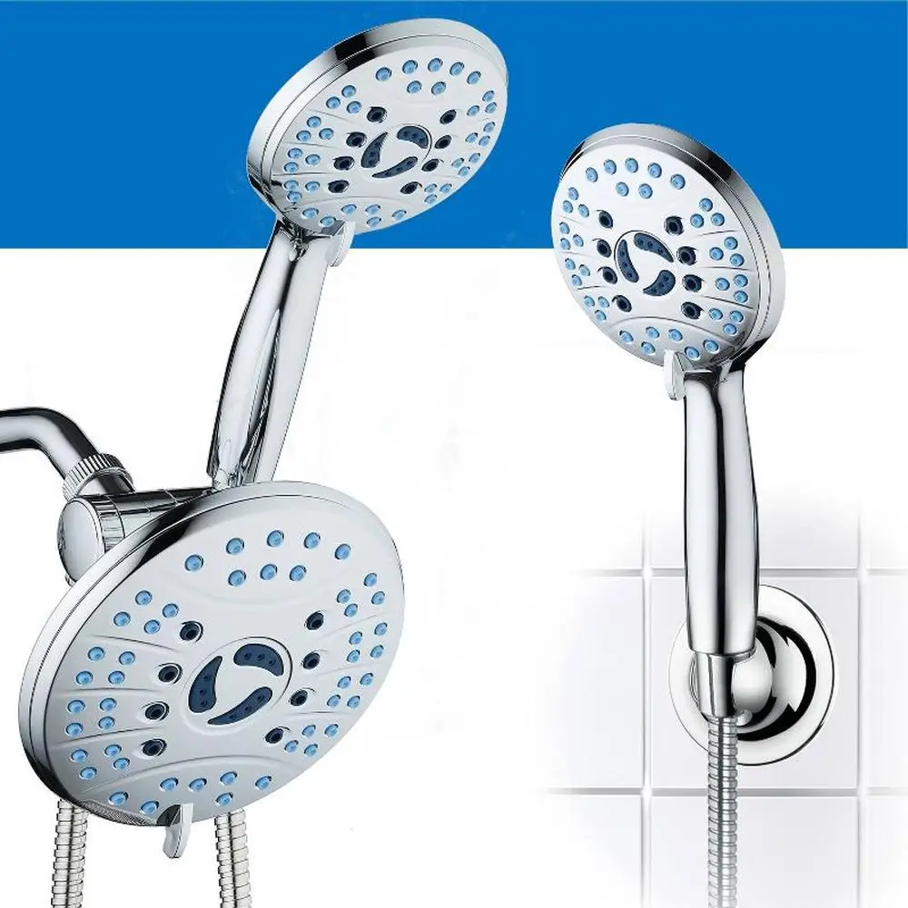 

High Pressure 50 Mode Rain and Handheld Multi-Function Shower Head Combo Chrome Finish Anti-clog Nozzles 6 Ft Stainless Steel
