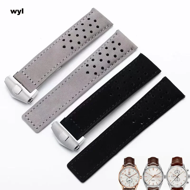 

Genuine leather watchband for For TAG Heuer men's watch strap with folding buckle 20mm 22mm 24mm Gray Black Brown cow leathr