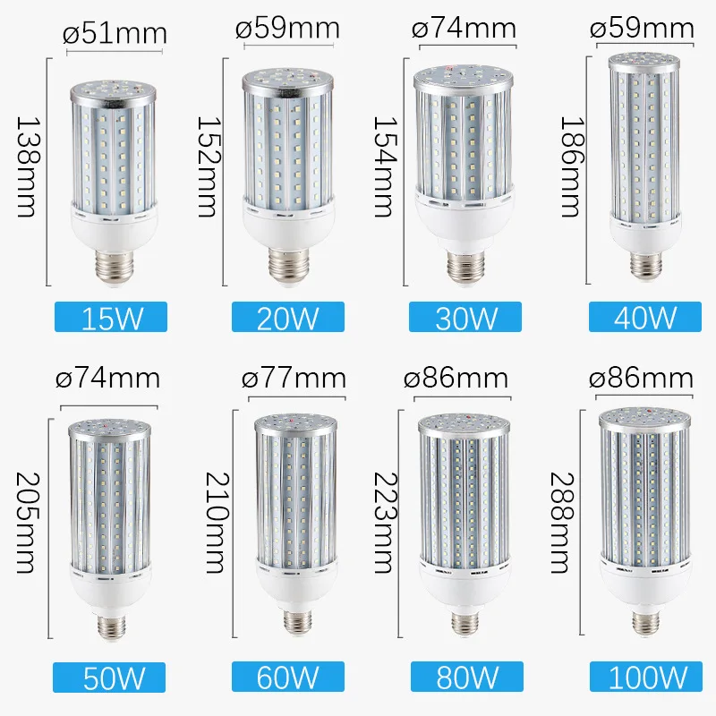 

10W 15W 20W 30W 40W 50W 60W 80W 100W LED Bulb Aluminum shell lamp 220V E26 E27 E39 E40 Corn light street lamp Cool Warm White