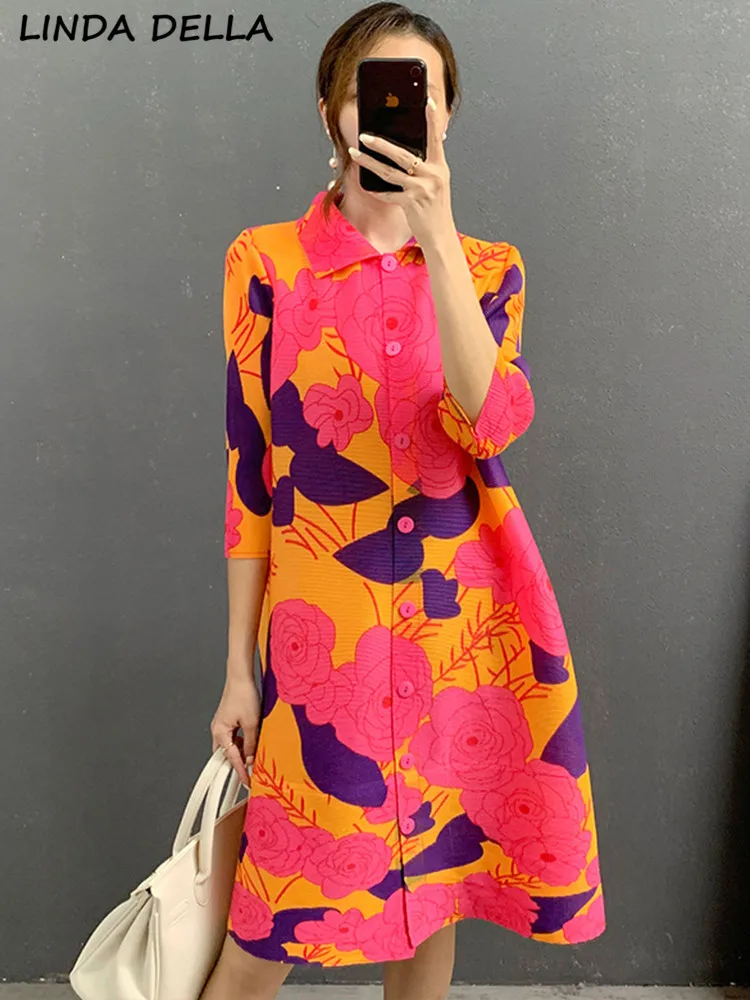 LINDA DELLA Summer Fashion Designer Loose Large Size Shirt Dress Women's Lapel Button Vintage Floral Print Pleated Midi Dresses
LINDA DELLA Summer Fashion Designer Loose Large Size Shirt Dress Women's Lapel Button Vintage Floral Print Pleated Midi Dresses
