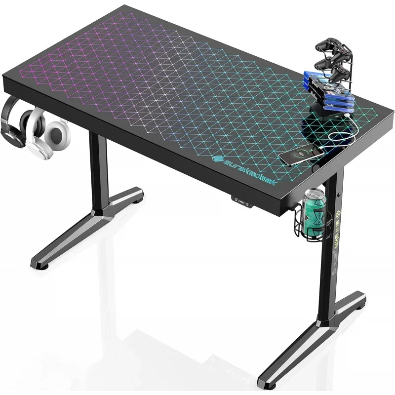 

Непросто Эргономичный игровой стол с RGB-подсветкой, Рабочий стол с закаленным стеклом и синхронизацией музыки, 43 дюйма GTG I43, домашний офисный компьютер