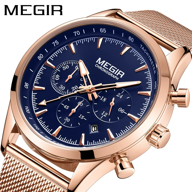 MEGIR Luxury Brand Fashion Rose Gold Mesh Strap Quartz Watch Luminous Waterproof Multifunction Men Watch Relogio Masculino Reloj
MEGIR Luxury Brand Fashion Rose Gold Mesh Strap Quartz Watch Luminous Waterproof Multifunction Men Watch Relogio Masculino Reloj