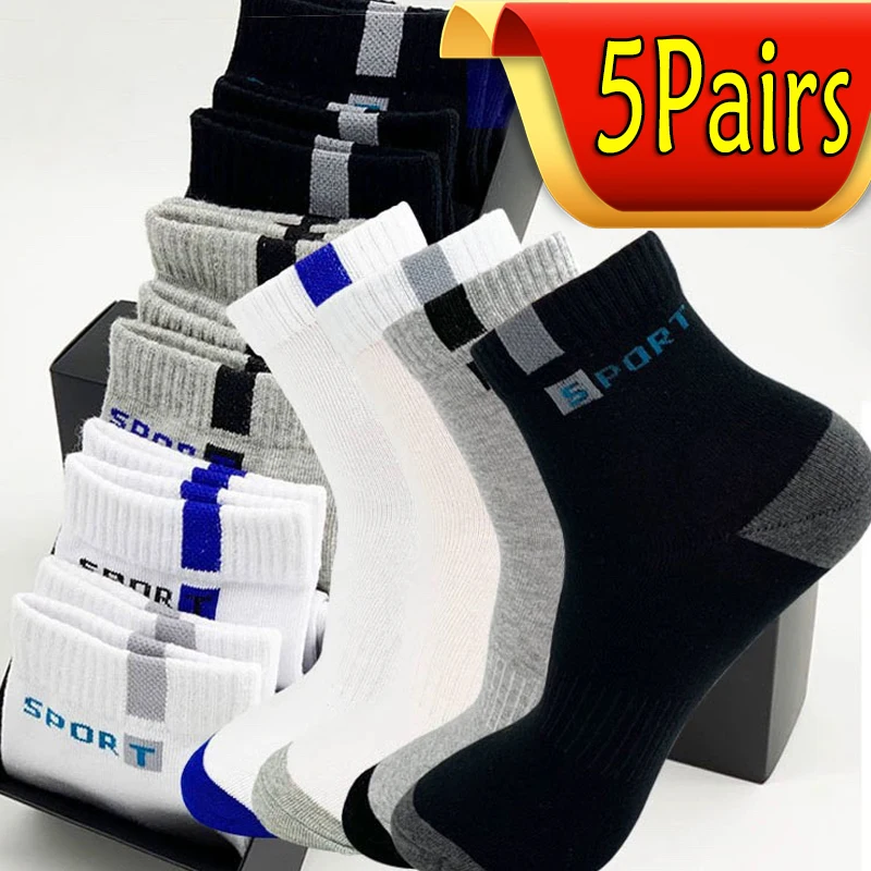 

5Pairs Sports Bamboo Fiber Autumn Winter Men Socks Cotton Sports Sock Breathable Deodorant Business Ankle Socks Plus Size 38-47