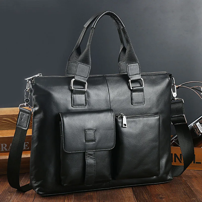 

Classic Luxury Men Briefcase Genuine Leather Work Totes Business Handbags Black Red Cowskin Laptop Bag for Layer Doctor Bag
