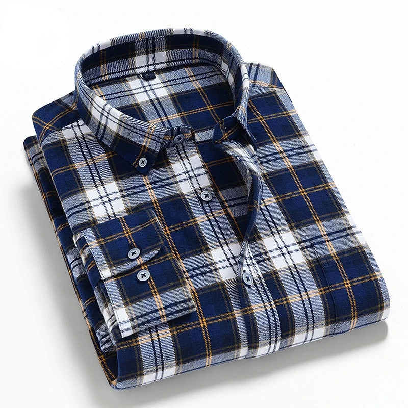 

New Men Plaid Casual Shirts Long Sleeved Checked Fashion Flannel Regular Fit Comfortable Pure Cotton Male Social Work Shirt