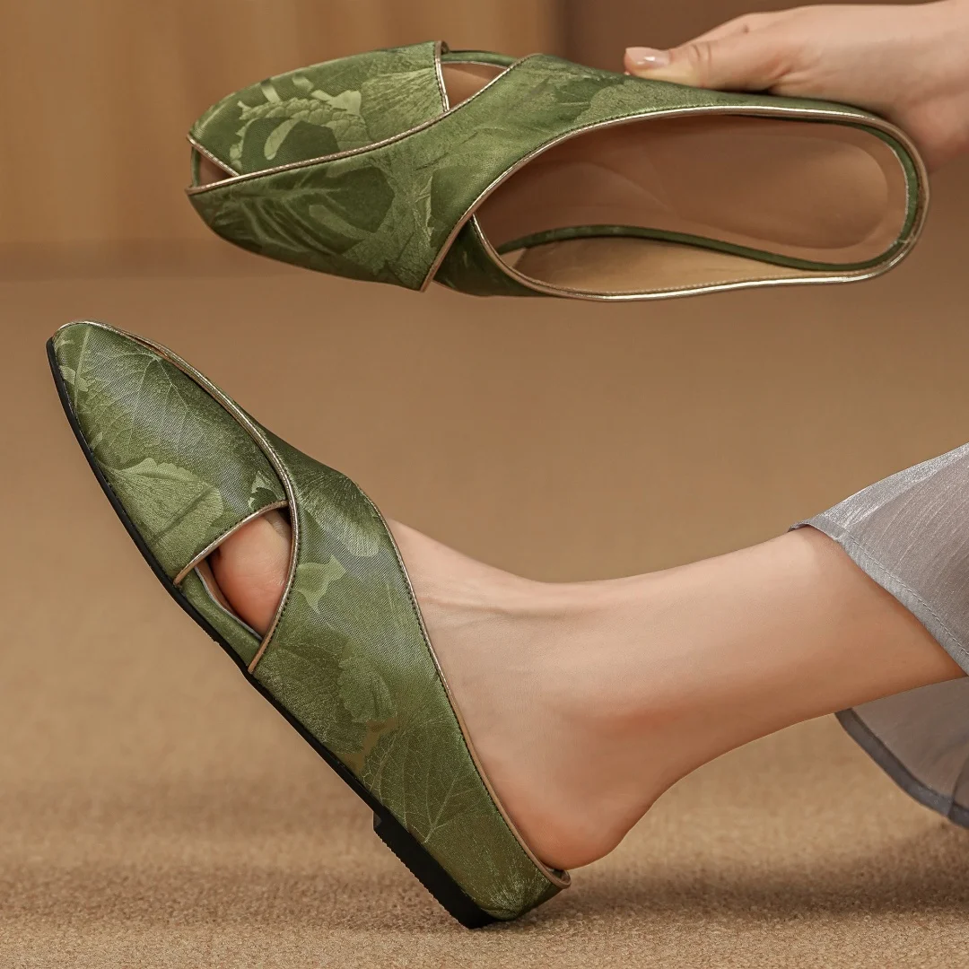 

Женские мюли без шнуровки, мягкие удобные летние туфли на плоской подошве, с круглым носком, с перекрестными ремешками, повседневная обувь для женщин