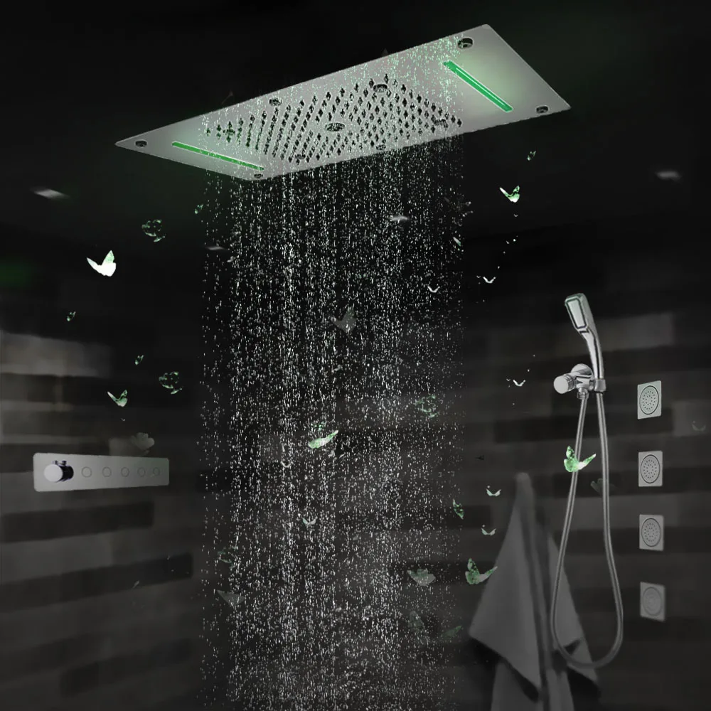 

Large flow Thermostatic Concealed Showerselect Mixer LED Ceiling Shower Head Luxury Bath Shower Rain Waterfall Mist Massage Jets