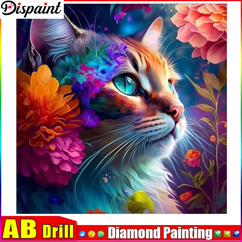 

Dispaint AB Diamond painting "Colored Cat" Full Square/Round Drill Wall Decor Inlaid Resin Embroidery Craft Cross stitch