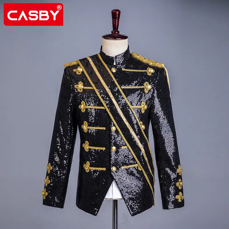 Shiny Black Sequins Blazers Palace Men'S Gold-Studded Suit Nightclub Bar Dj Grooms Singer Shiny Paillette Jacket Homme
Shiny Black Sequins Blazers Palace Men'S Gold-Studded Suit Nightclub Bar Dj Grooms Singer Shiny Paillette Jacket Homme