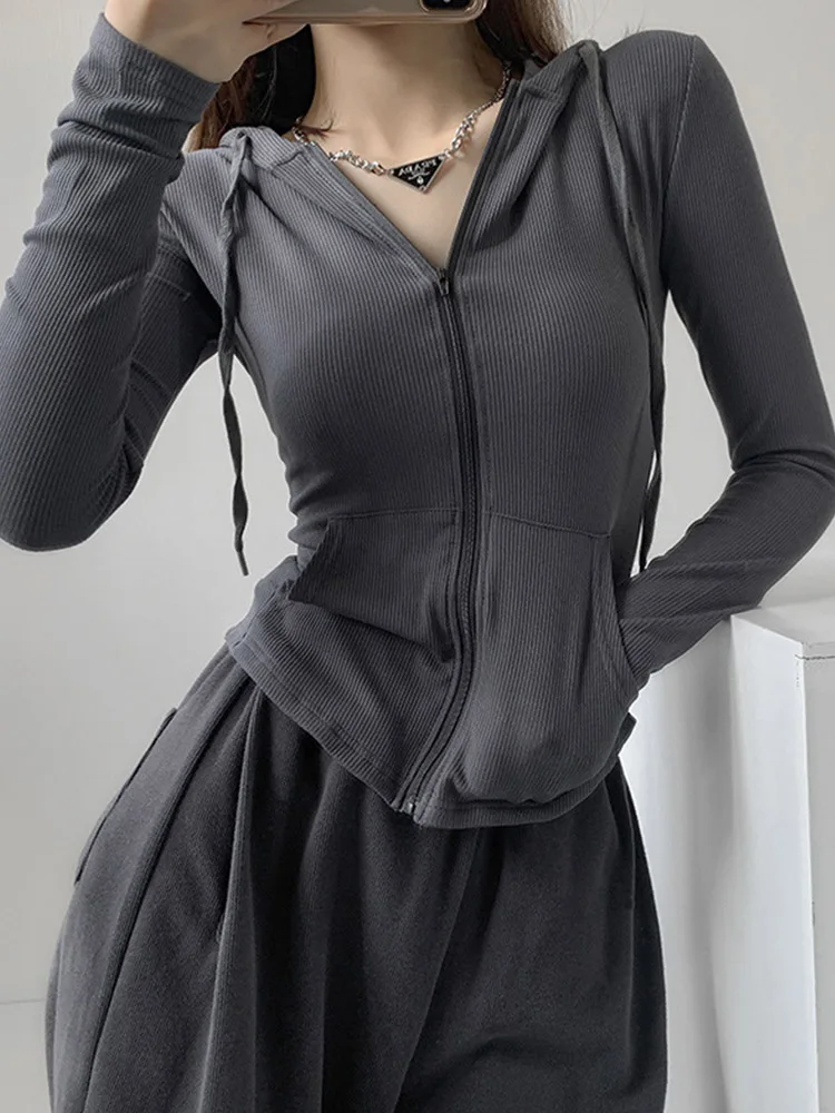 Уличная одежда, футболки на молнии, Женский винтажный пикантный однотонный кардиган с капюшоном, укороченные топы с длинным рукавом, спортивный костюм
Уличная одежда, футболки на молнии, Женский винтажный пикантный однотонный кардиган с капюшоном, укороченные топы с длинным рукавом, спортивный костюм