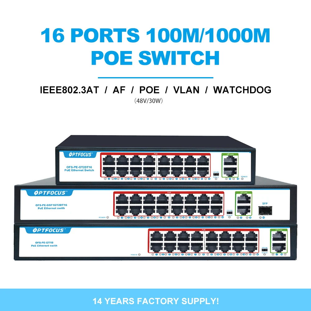 OPTFOCUS 16 Ports Gigabit Switch POE 48v Managable For CCTV Camera IP POE 1000mbps Smart Swicht ethernet Network Switch
OPTFOCUS 16 Ports Gigabit Switch POE 48v Managable For CCTV Camera IP POE 1000mbps Smart Swicht ethernet Network Switch