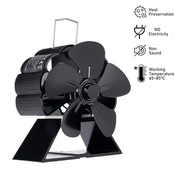 미니 스토브 선풍기, 5 블레이드 열 구동 소형 벽난로, 선풍기 통나무 우드 버너, 따뜻하고 조용한 친환경 선풍기 휴대용 히터, 효율적인 열, 겨울