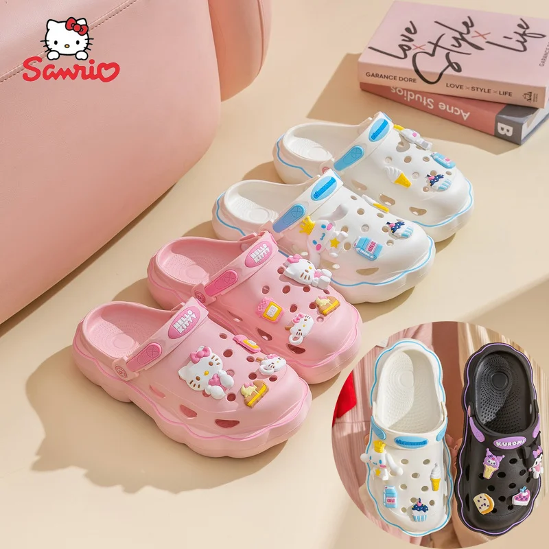

Сандалии Sanrio Crocs Hello Kitty Kuromi, милые Мультяшные босоножки, Cinnamoroll, нескользящая пляжная обувь, уличные детские праздничные подарки