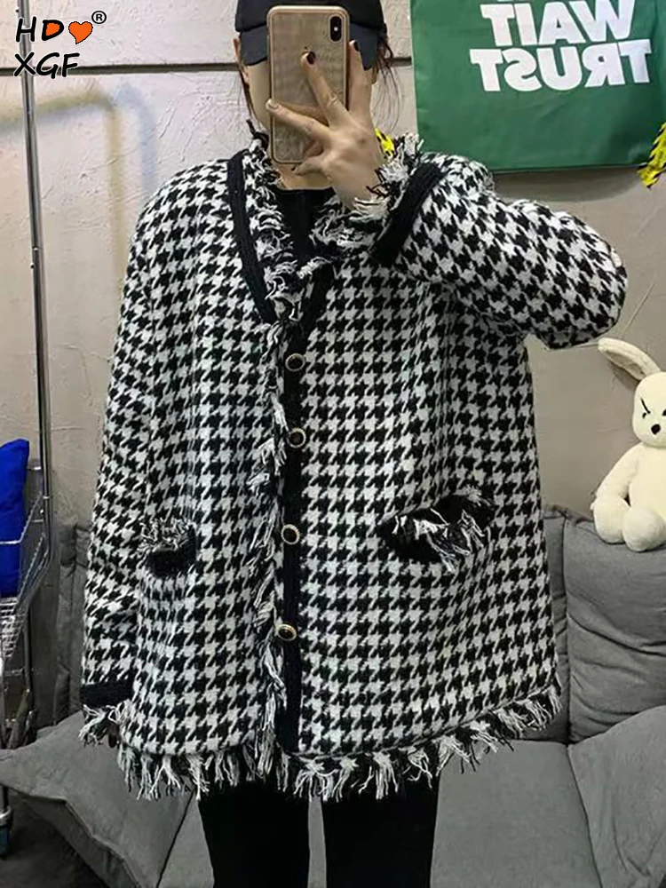 Korean Fashion Houndstooth Print V-neck Tassel Tweed Jacket Vintage Single Breasted Plus Size 40-90kg Coat Women Casual Warm Top
Korean Fashion Houndstooth Print V-neck Tassel Tweed Jacket Vintage Single Breasted Plus Size 40-90kg Coat Women Casual Warm Top