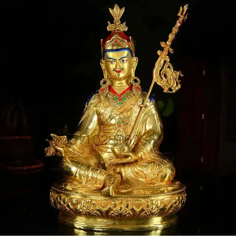 

GOOD Buddhist supplies -Efficacious Buddha -13"-33CM LARGE Buddhism full gilding Padmasambhava Guru Rinpoche Buddha brass statue