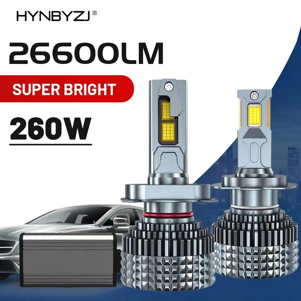 

HYNBYZJ H7 LED 260W 26600LM Headlights Canbus 6000K H1 H4 H11 9012 HIR2 H8 H9 9005 9006 HB3 HB4 Extremely High Power 12V 24V