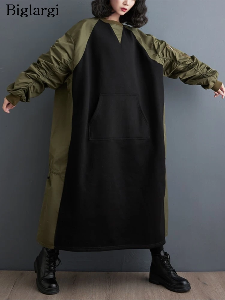 Женское длинное платье с длинным рукавом, свободное повседневное плиссированное платье в стиле пэчворк, Осень-зима 
Женское длинное платье с длинным рукавом, свободное повседневное плиссированное платье в стиле пэчворк, Осень-зима