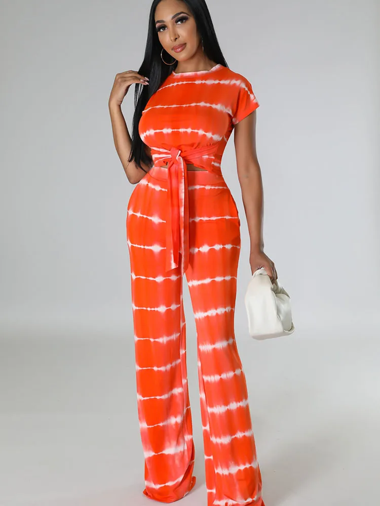 Tie Dye Striped Two Piece Set for Women Matching Sets Summer Lace-up Crop Top and Wide Leg Pants Suit Loose Casual Club Outfits
Tie Dye Striped Two Piece Set for Women Matching Sets Summer Lace-up Crop Top and Wide Leg Pants Suit Loose Casual Club Outfits