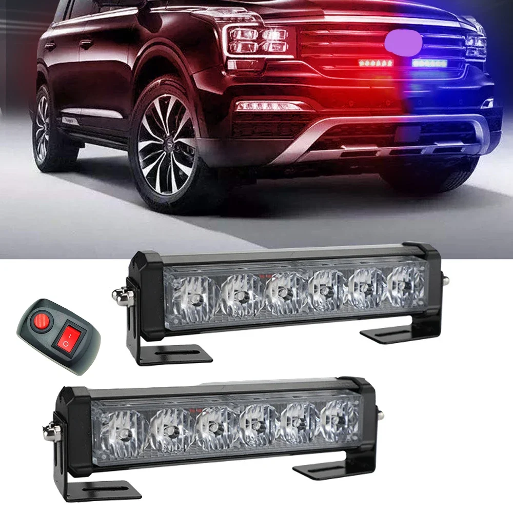 

12LED Car Warning Strobe Light Strip Remote Control Auto Daytime Running Police Emergency Lamp 2 In 1 12V For Car Trucks Moto