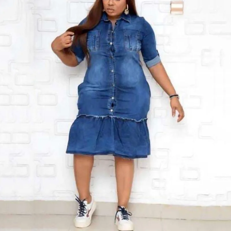Jeans Dress Ladies Plus Size 2023 Autumn New Fashion Single Brewed Turn Down Collar Short Sleeve Mid Calf Elegant Office Dress
Jeans Dress Ladies Plus Size 2023 Autumn New Fashion Single Brewed Turn Down Collar Short Sleeve Mid Calf Elegant Office Dress