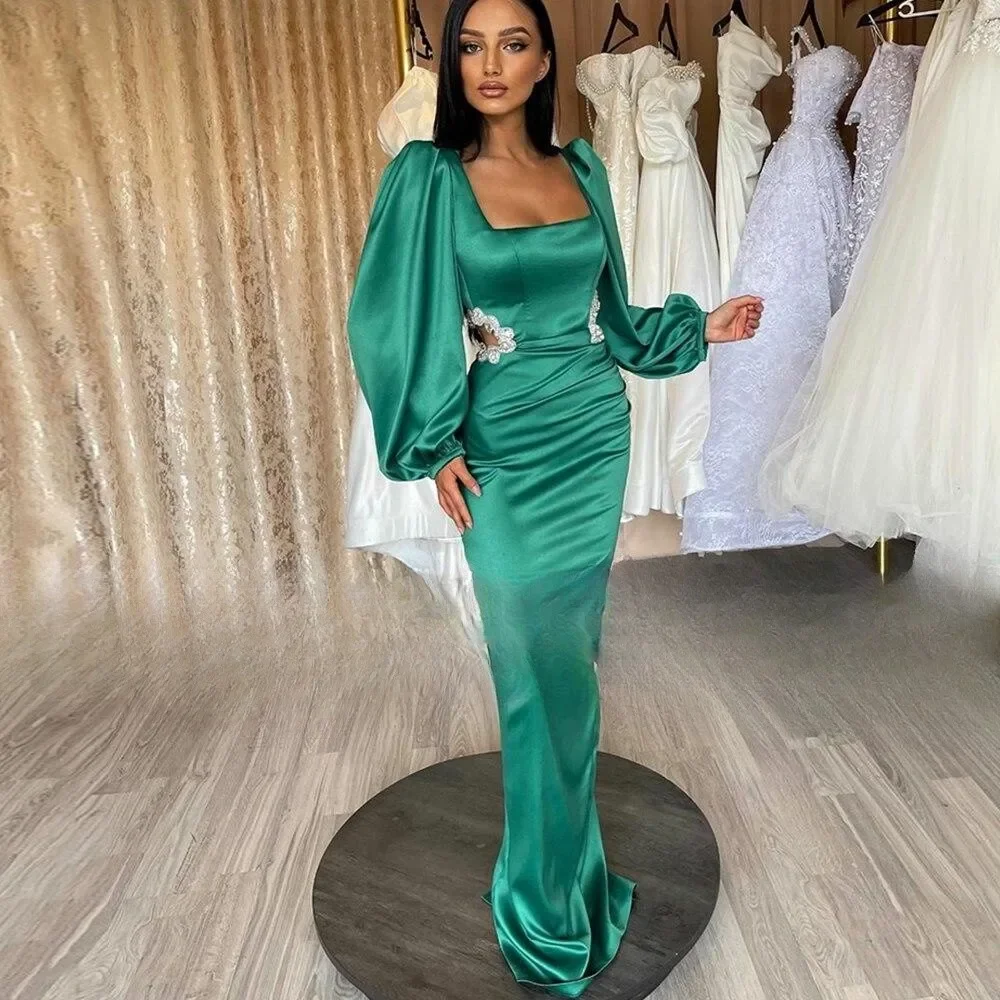 Sexy Lantern Sleeve Green Square Collar Prom Dresses Pleats Waist Cutout Mermaid Formal Evening Party Women Gowns فساتين الحفلات
Sexy Lantern Sleeve Green Square Collar Prom Dresses Pleats Waist Cutout Mermaid Formal Evening Party Women Gowns فساتين الحفلات