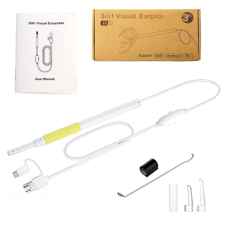 3 in 1 Ear Cleaning Endoscope Spoon 5.5mm Visual 30W 130W Camera Otoscope with 6 LED Lights Mouth Nose Ear Picker Earwax D0UE
3 in 1 Ear Cleaning Endoscope Spoon 5.5mm Visual 30W 130W Camera Otoscope with 6 LED Lights Mouth Nose Ear Picker Earwax D0UE