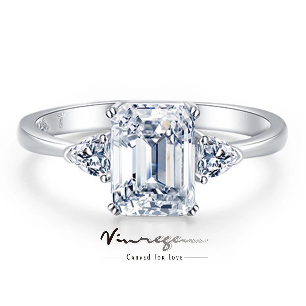 

Vinregem 6*8 MM Emerald Cut Lab Created Sapphire Gemstone Ring for Women 925 Sterling Silver Wedding Engagement Fine Jewelry