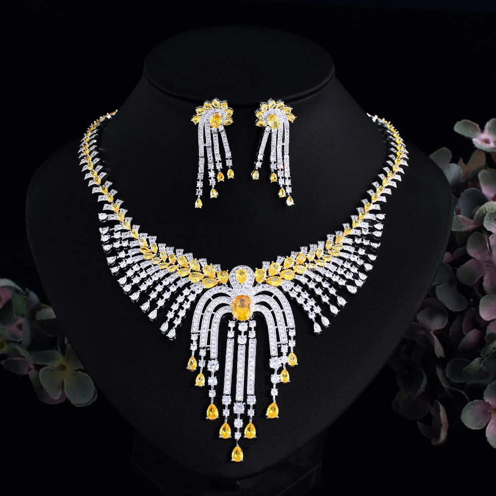 CWWZircons Shiny Dubai Yellow Cubic Zirconia Big Statement Tassel Drop Wedding Bridal Necklace Party Costume Jewelry Sets T737
CWWZircons Shiny Dubai Yellow Cubic Zirconia Big Statement Tassel Drop Wedding Bridal Necklace Party Costume Jewelry Sets T737