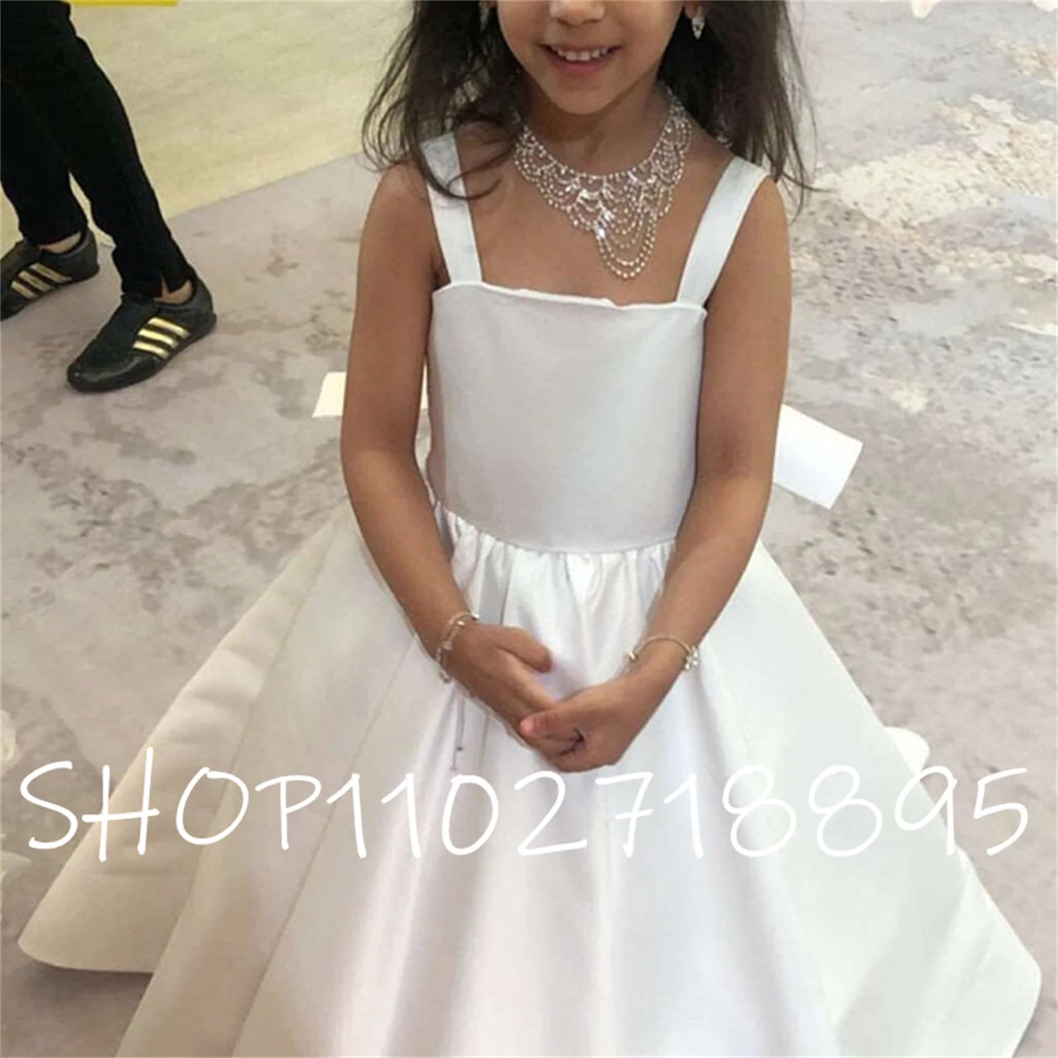 

Ivory Stain Flower Girl Dress for Wedding Pageant Girl Party Dress junior Bridesmaid Baby Girl Gown with Big Bow