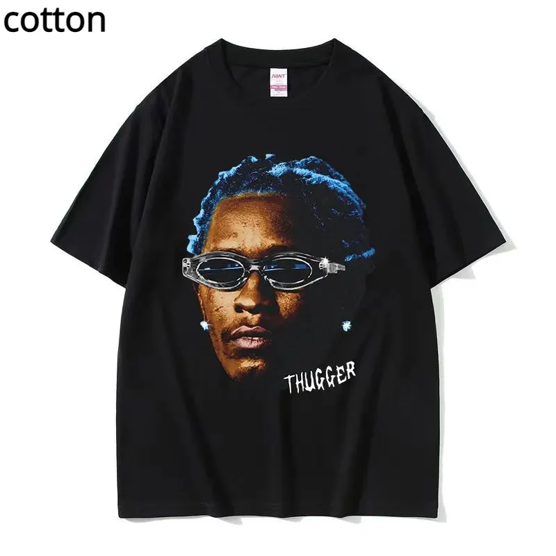 

Rapper Young Thug Thugger Blue Rare Graphic T Shirt Men's Cool Hip Hop Oversized T-shirt Man Retro Cotton Short Sleeve Tee Shirt