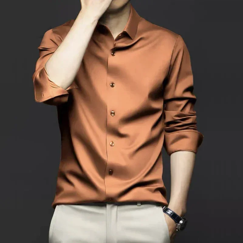 

Long sleeved men's shirt season wrinkle resistant and non ironing high-end solid color business suit with shirt lining
