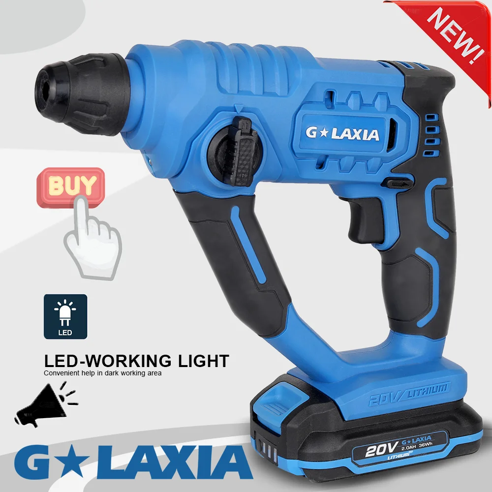 

Вращающийся молоток Glaxia 6600BPM Hammer drill, перезаряжаемый перфоратор 16 мм, строительные инструменты с прямым и обратным переключателем