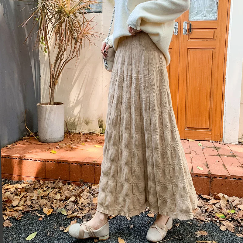 Winter Knitted Skirt Women High Elastic Waist Elegant Folds Long Midi Vinatge A-Line Skirt Casual Knitwear Loose Solid Jupe T188
Winter Knitted Skirt Women High Elastic Waist Elegant Folds Long Midi Vinatge A-Line Skirt Casual Knitwear Loose Solid Jupe T188