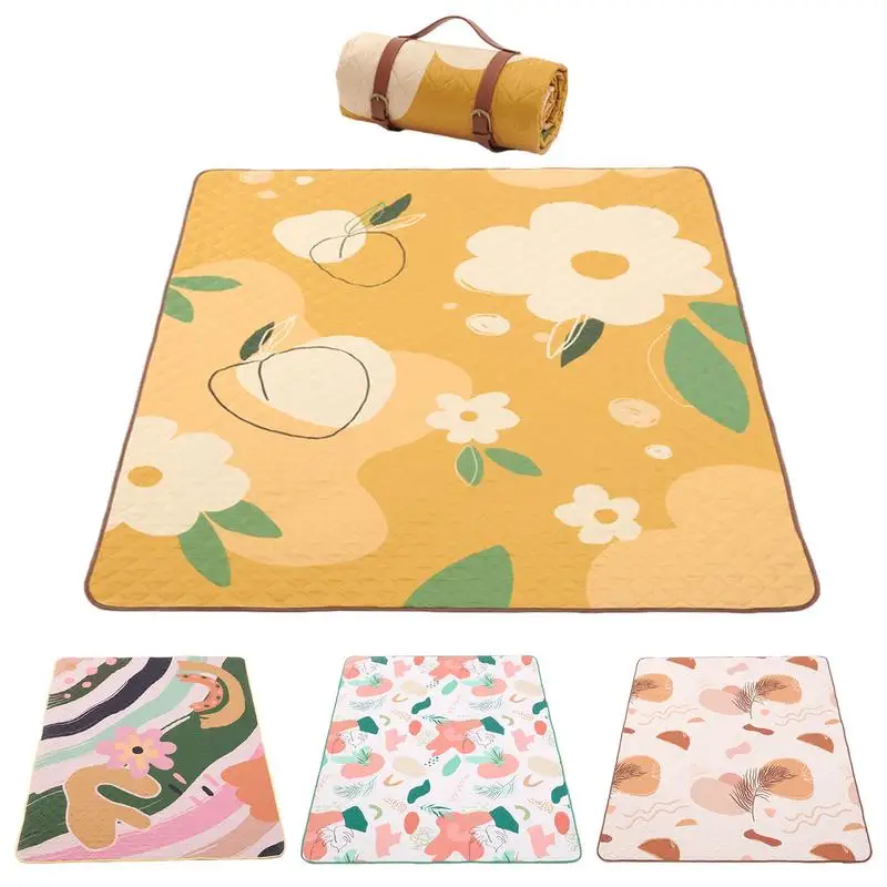 

78.7X78.7In Waterproof Picnic Blanket Multi-Layer Portable Mat With Carry Strap Spring Summer Picnic Outdoor Camping Mats