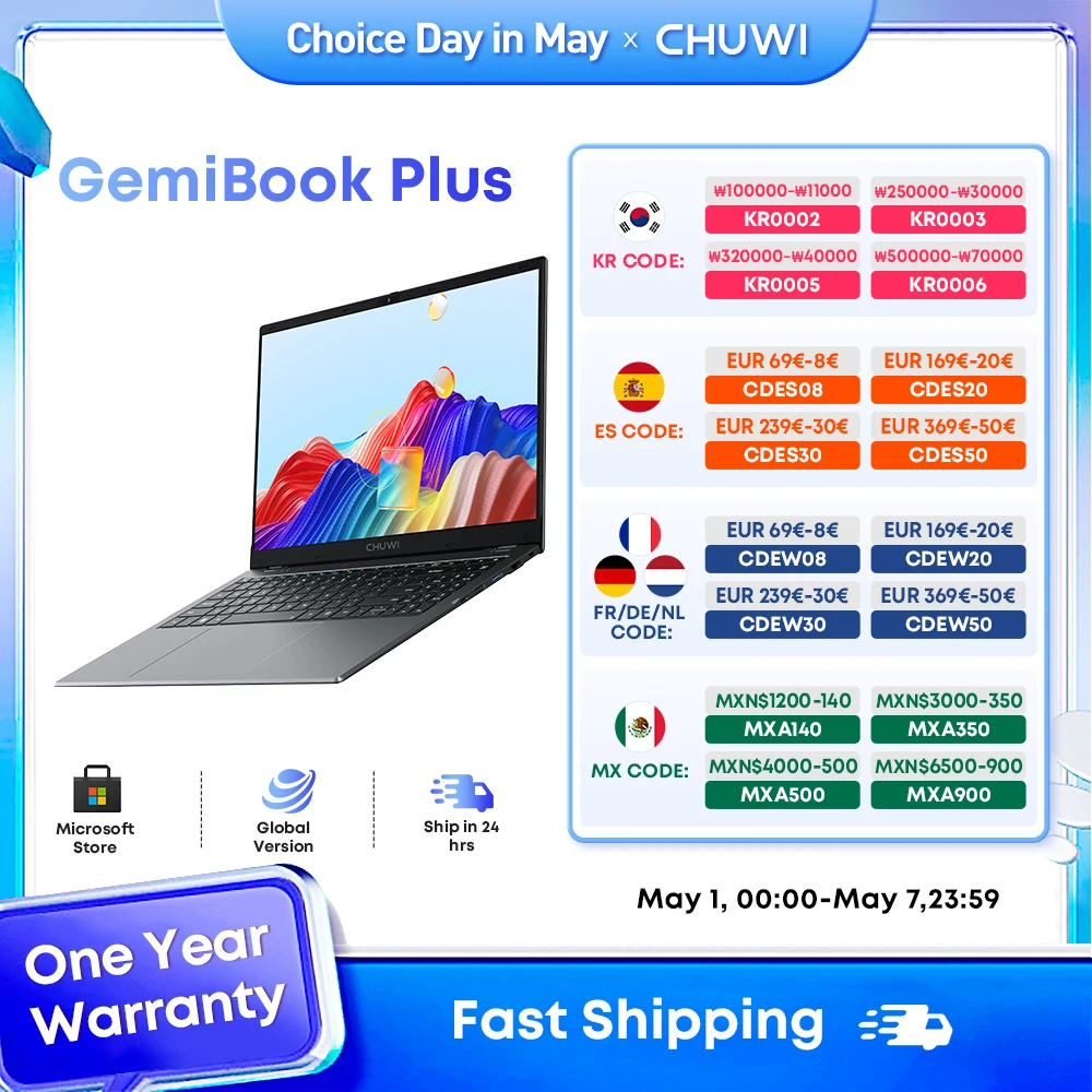 

CHUWI GemiBook Plus Laptop 16GB LPDDR5 512GB SSD Intel Alder Lake N100 15.6'' FHD 1920 * 1080 WiFi 6 Windows 11 Laptops