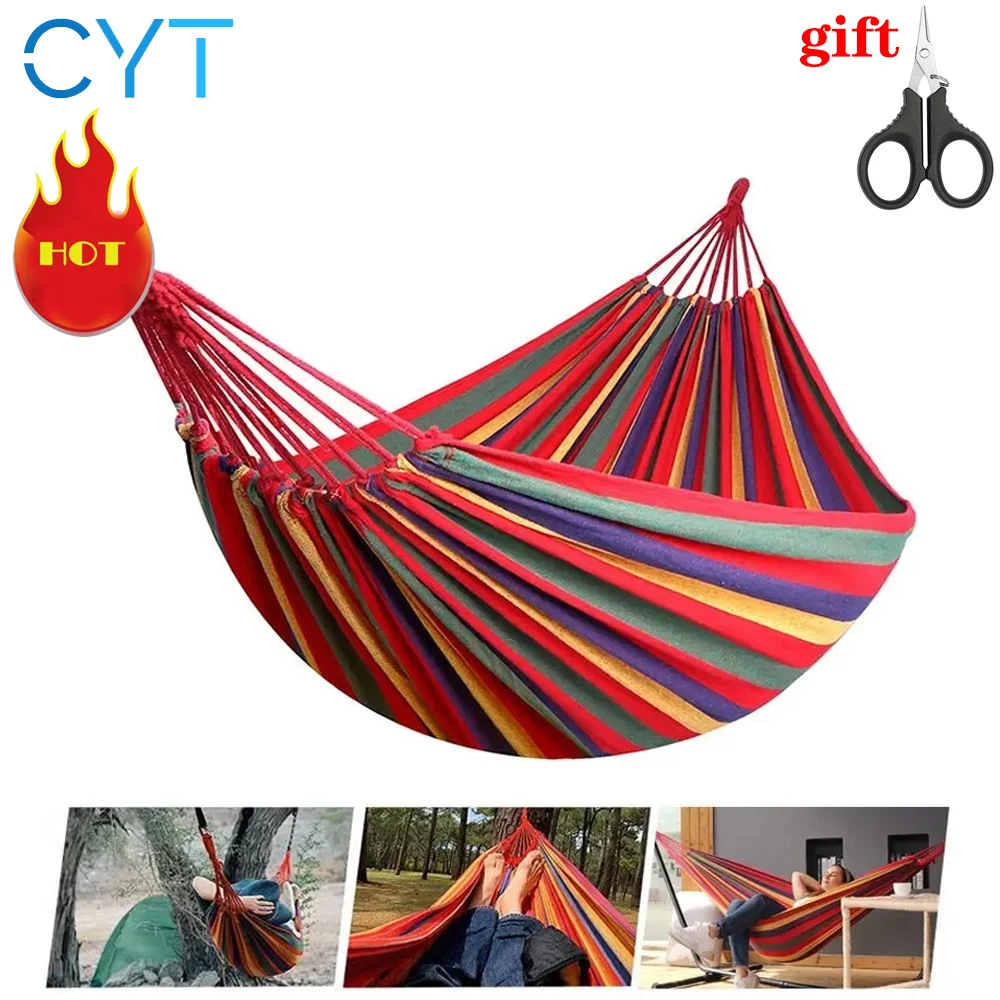 

CYT Outdoor Canvas Hammock Camping Swing Hammock With Tree Ropes Load-bearing Up To 200KG Perfect For Garden Patio Backyard
