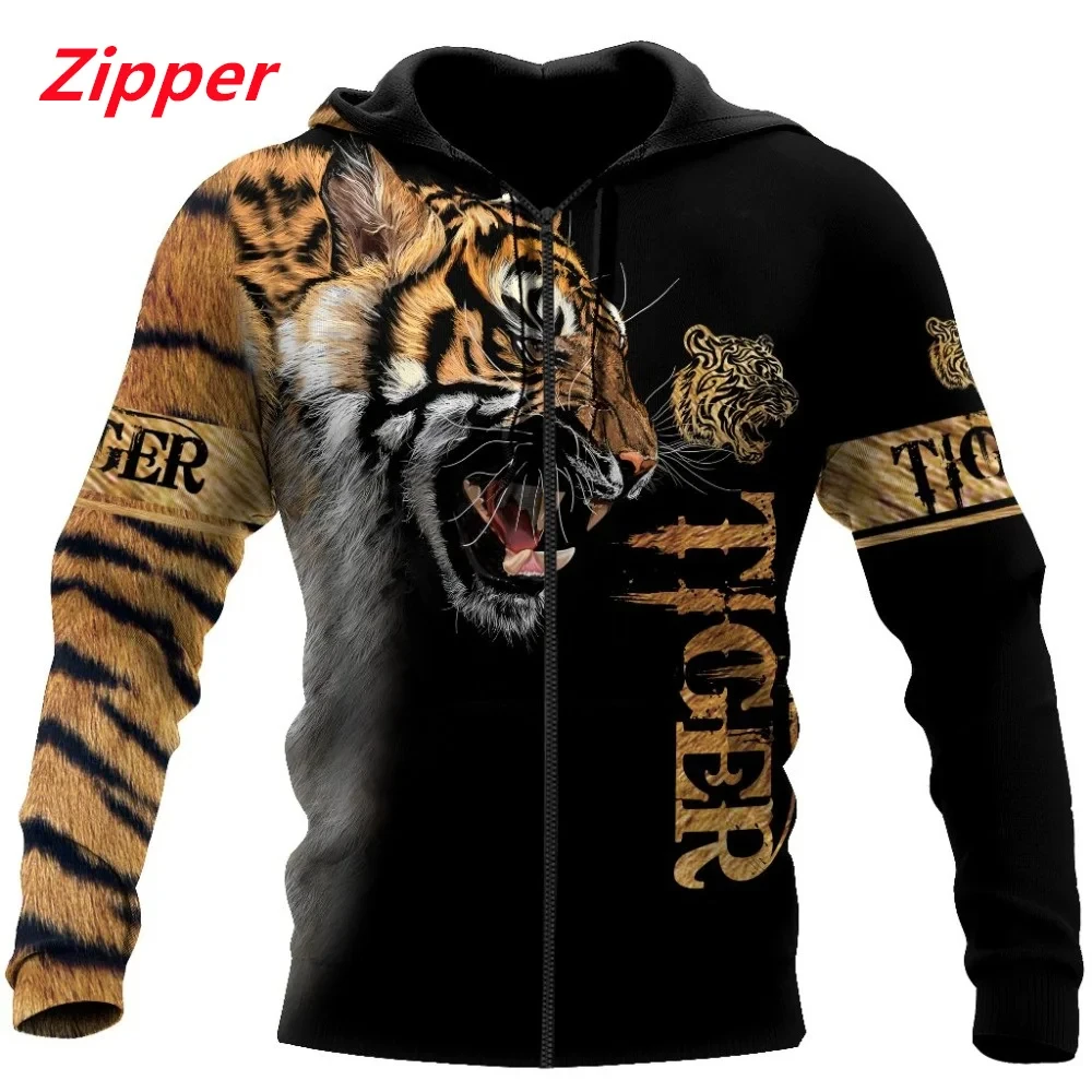 

2024 Hot Fashion Animal Tiger Men's Hoodies Lion Skin 3D All Over Printed Men Sweatshirt Unisex Zip Pullover Casual Jacket