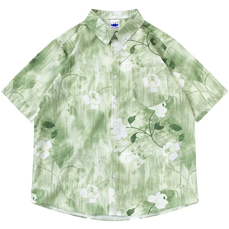 

Men's Shirts Summer Graffiti Floral Print Short Sleeved Shirt Loose Casual Half Sleeved Single Breasted Turndown Collar Tops