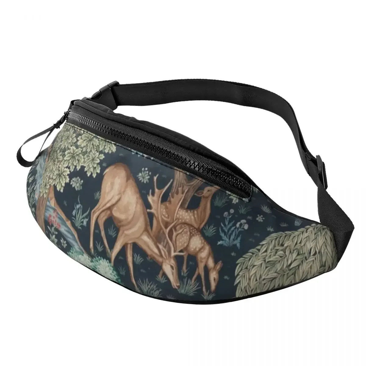 

William Morris Deer Fanny Bag Custom Textile Pattern Crossbody Waist Pack Men Women Travel Hiking Phone Money Pouch