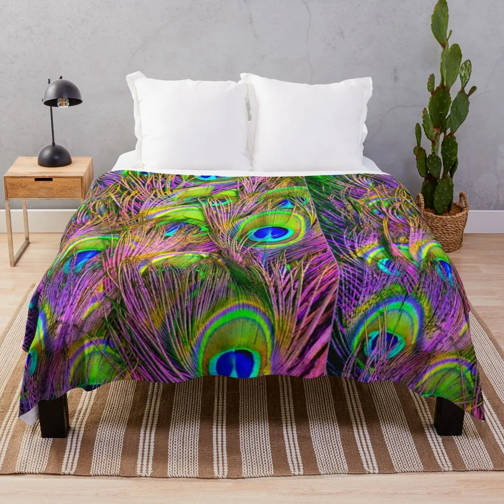 

Beautiful Vivid Peacock Feathers Throw Blanket Sofa Quilt fluffy For Baby Blankets