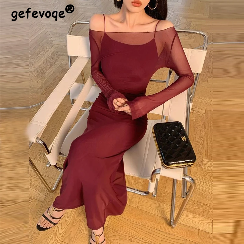 Sexy Sheer Mesh Spaghetti Strap Bodycon Elegant Party Dresses for Women High Waist Fashion Long Sleeve Slim Maxi Dress Vestidos
Sexy Sheer Mesh Spaghetti Strap Bodycon Elegant Party Dresses for Women High Waist Fashion Long Sleeve Slim Maxi Dress Vestidos