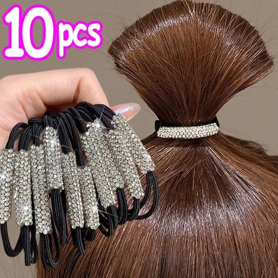 

1/10pcs Women Diamonds Black Shiny Rhinestone Seamless Rubber Band Elastic Hair Rope 2023 New Fashion Hot Sale Hair Accessories
