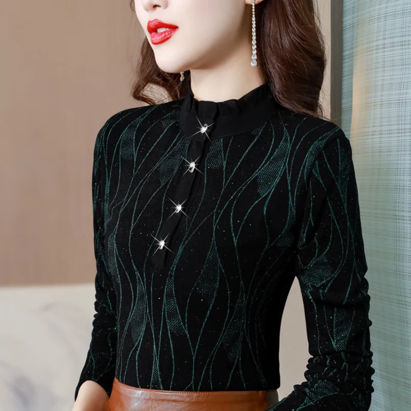 #1639 Winter T Shirt Women Warm Thick Retro Tight T Shirt Long Sleeve Print Tshirt Ruffles Collar Buttons Office T-shirt Ladies
#1639 Winter T Shirt Women Warm Thick Retro Tight T Shirt Long Sleeve Print Tshirt Ruffles Collar Buttons Office T-shirt Ladies