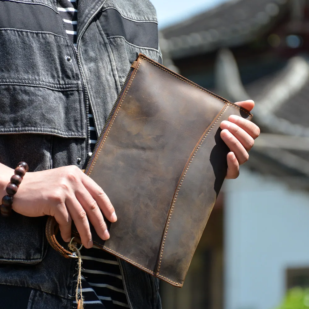 

Кожаная сумка AETOO для мужчин, повседневный Длинный кошелек из мягкой кожи в ретро стиле, Женский винтажный бумажник на молнии с первым слоем для телефона