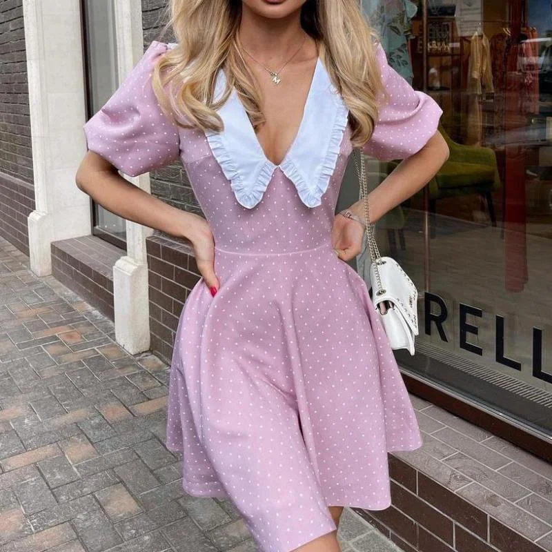 Petter Pan Collar Short Puff Sleeve White Polka Dot Print A-line Mini Dress Summer Women Sweet Flare Fairy Dresses cottagecore
Petter Pan Collar Short Puff Sleeve White Polka Dot Print A-line Mini Dress Summer Women Sweet Flare Fairy Dresses cottagecore